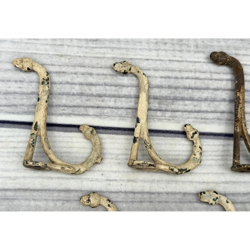 LOT OF 5 ANTIQUE SALVAGED CAST IRON DOUBLE COAT / HAT HOOKS